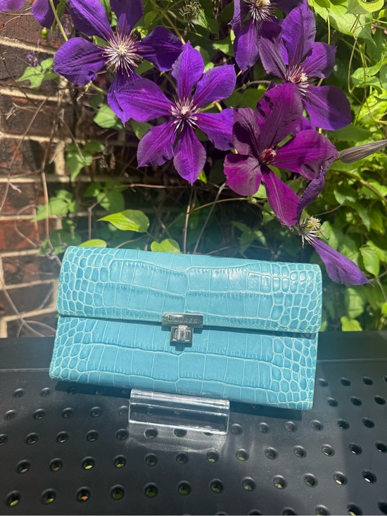 Lauren Ralph Lauren Handbags - Lauren Ralph Lauren Croc Embossed Continental Wallet Turn Lock Blue